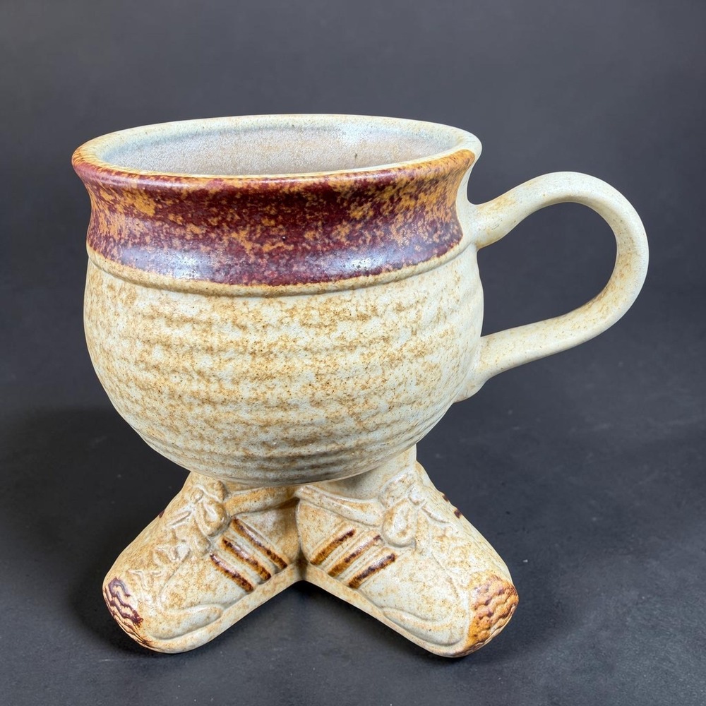 Pottery Craft Vintage Ceramic Sneaker Cup Mug‎ Shoes Feet Pottery Cup 5" Tall